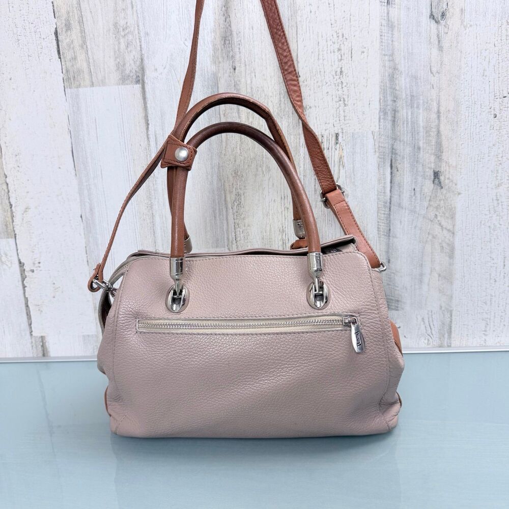 Valentina Italia Women's Taupe Leather Satchel Handbag with Shoulder Strap